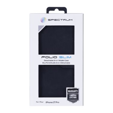 SPECTRUM | Folio Slim Detachable 2-1 Wallet iPhone 17 Pro Max Case - Black | 2009FOLIO