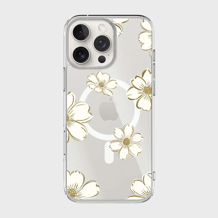 Caseco | Gold Floral Clear Design Case with MagSafe iPhone 16 Pro - Clear | ED24D1-GFL