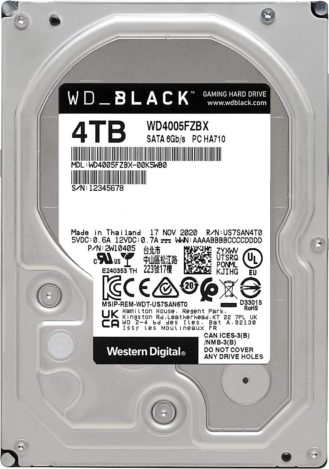 WD | Black 4TB Performance Desktop Hard Disk Drive - 7200 RPM SATA 6Gb/s 256MB Cache 3.5 Inch - WD4005FZBX