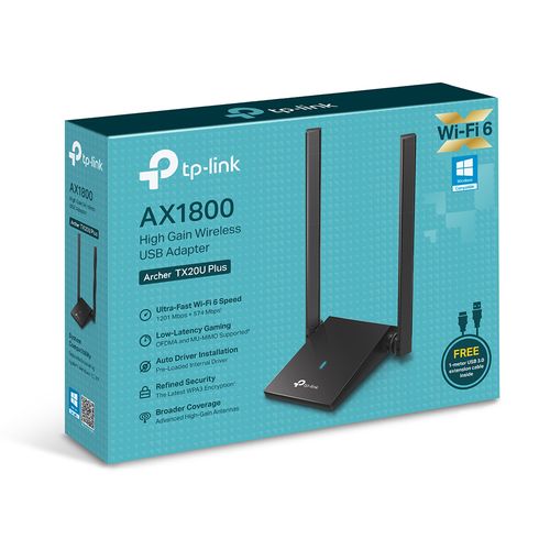 TP-Link | High Gain Dual Band WI-FI 6.0 USB Adapter AX1800  | ARCHER TX20U PLUS