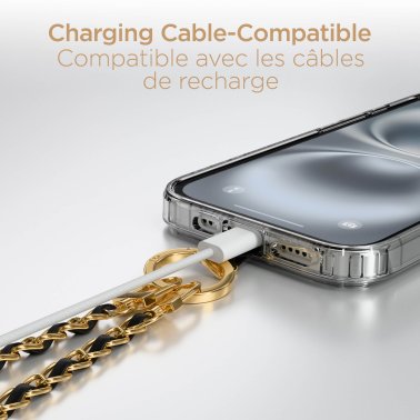 HyperGear | TECHcessories Universal Crossbody Phone Strap - Gold Chain Black Vegan Leather | 16278