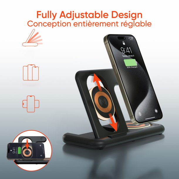 HyperGear PowerFold X-Ray 4-in-1 Foldable Wireless Charging Stand with 15W Wireless Fast Charge 15-13736