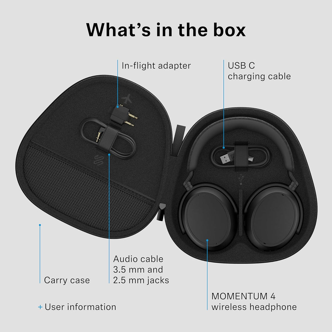 Sennheiser | Momentum 4 BT Wireless Headphone Adaptive Noise Cancellation - Black | MOMENTUM 4 BK