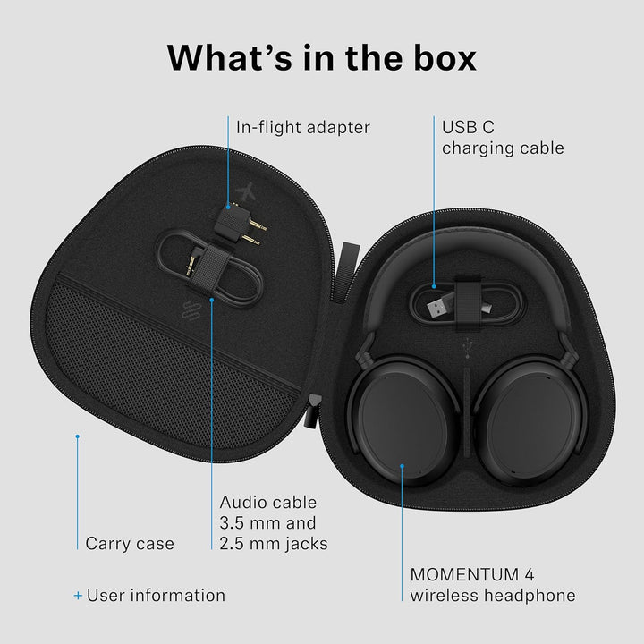 Sennheiser | Momentum 4 BT Wireless Headphone Adaptive Noise Cancellation - Black | MOMENTUM 4 BK