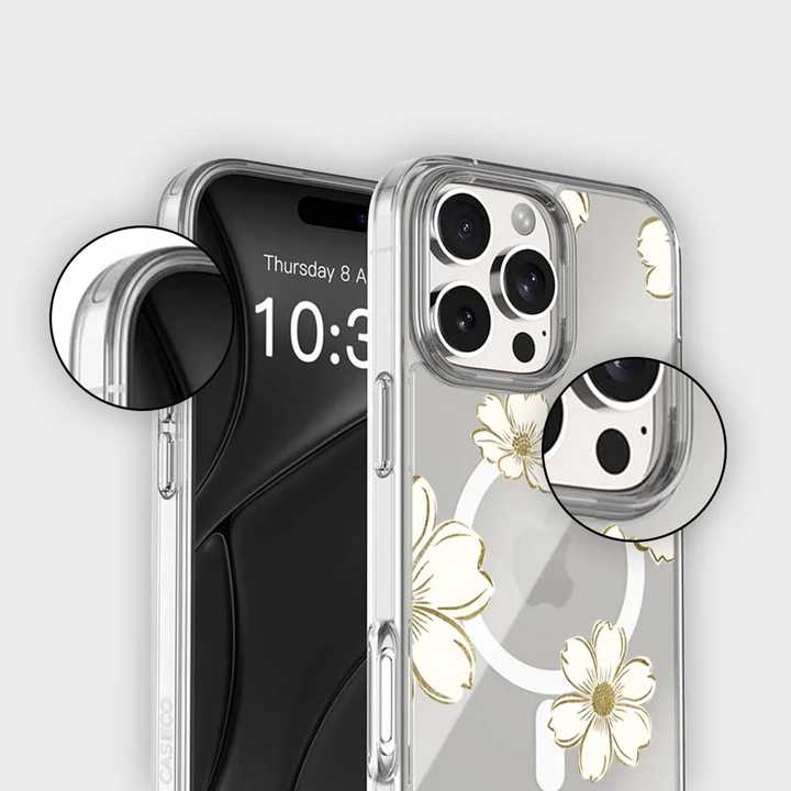 Caseco | Gold Floral Clear Design Case with MagSafe iPhone 16 Pro - Clear | ED24D1-GFL