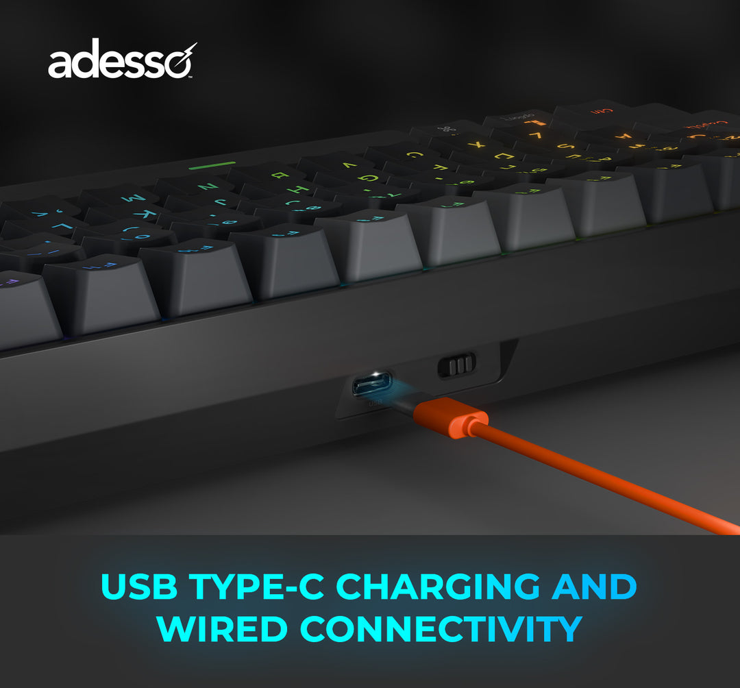 Adesso | Illuminated Mechanical VIA Compact Keyboard With CoPilot Ai Hotkey Wired/Wireless/Bluetooth Multi-OS - Black | EASYTOUCH 1200