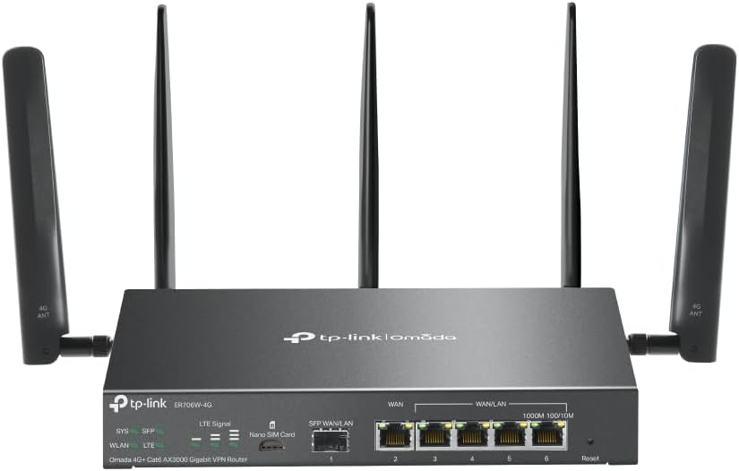 TP-LINK | Omada 4G+ Cat6 AX3000 Gigabit VPN Router PORT: 1 Gigabit SFP | ER706W-4G
