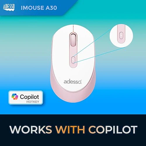 Adesso | iMouse A30 Wireless Mouse with AI Copilot Button 2.4GHz USB Dongle 1200 DPI Left and Right Hand Design - Pink | IMOUSE A30P