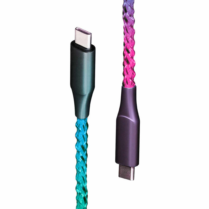 Helix/Retrak | Lucid Charge LED USB-C to USB-C 60W Cable - Multi-Color 3.3FT | 107-1776