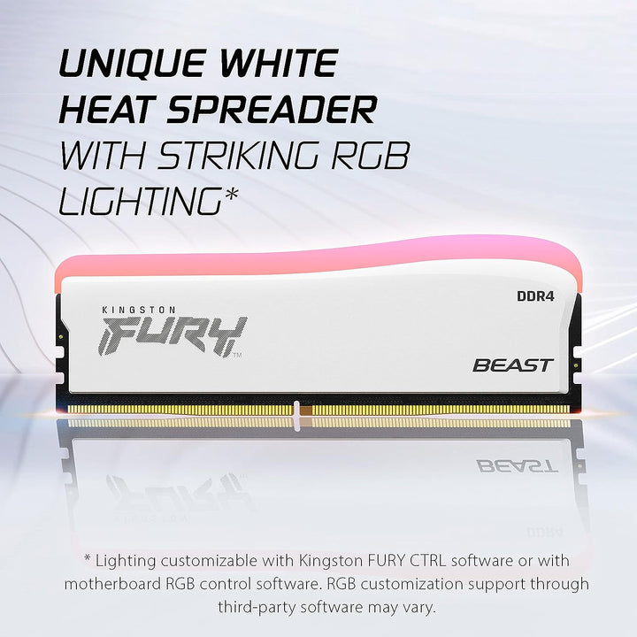 Kingston | 32GB 3200MHz DDR4 CL16 UDIMM FURY Beast - White RGB (Kit of 2x16GB) | KF432C16BWAK2/32