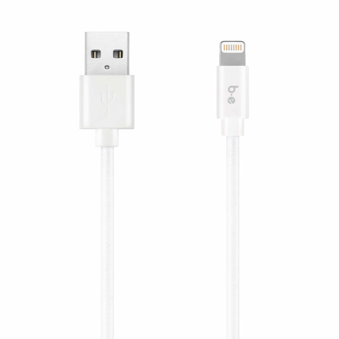 Blu Element | USB-A to Lightning Braided Charge/Sync Cable, 6ft - White | 107-1420