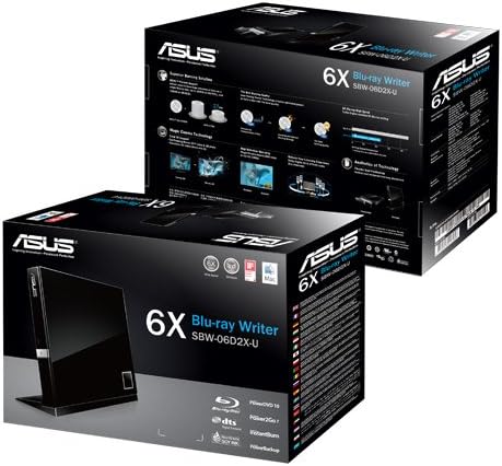 Asus | 6X BLU-RAY WRITER, DVD-RW, BLACK, RETAIL, USB 2.0, CYBERLINK, EXTERNAL SLIM SBW-06D2X-U/BLK/G/AS