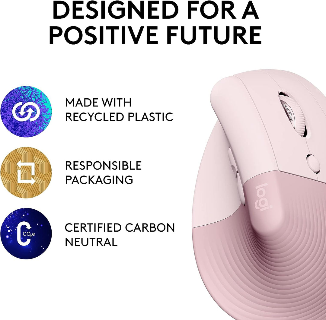 Logitech | Lift Vertical Ergonomic Mouse - Right Handed - Rose | 910-006472