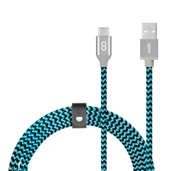 SO LOGiiX | Piston Connect Braid USB-A to USB-C 1.5M 5Ft - Blue/Black | LGX-12656