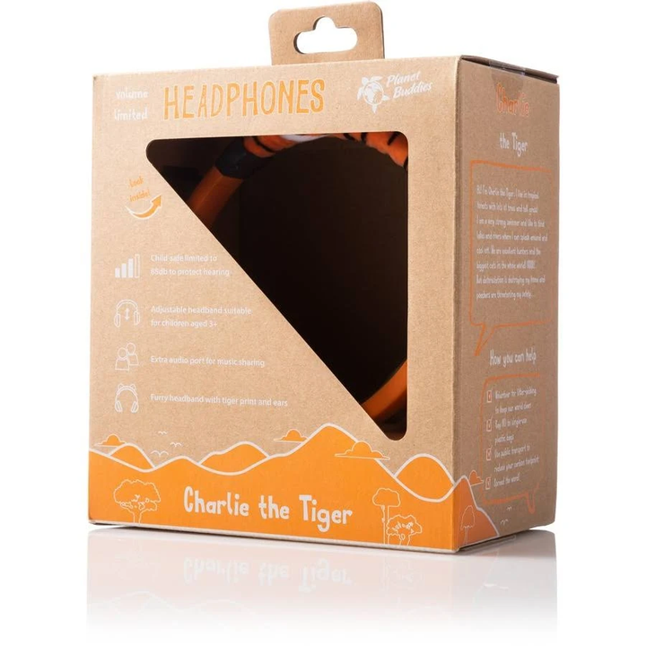 Planet Buddies | Kids Furry Wired Headphones - Orange/Black (Tiger) 52523