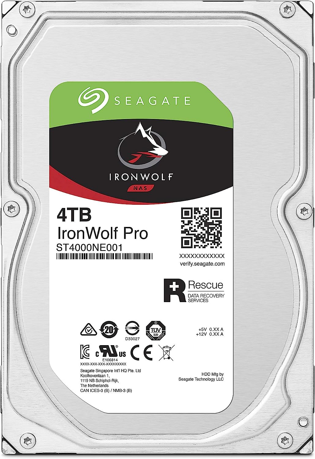 Seagate | IronWolf Pro 4TB NAS Hard Drive 7200 RPM 256MB Cache CMR SATA 6.0Gb/s 3.5" Internal HDD ST4000NE001