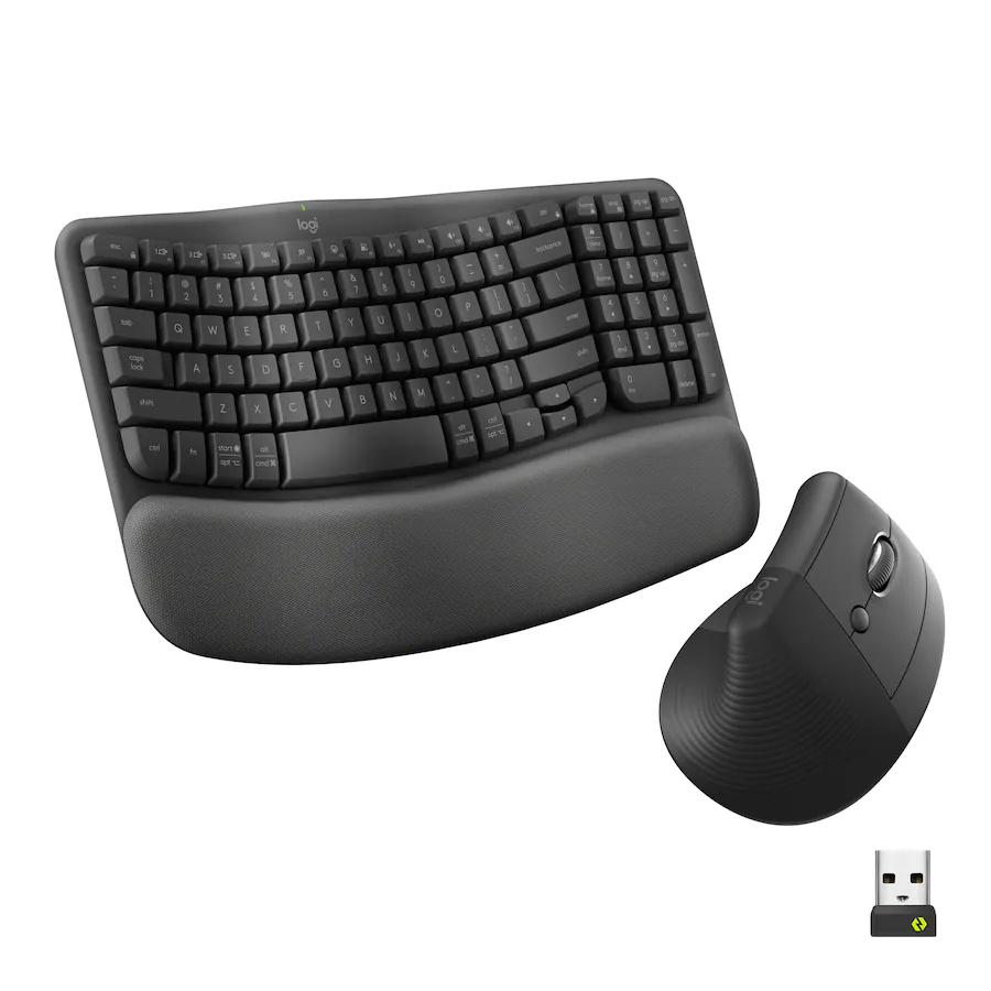 Logitech | Wave Keys and Lift Vertical Mouse Wireless Ergonomic Keyboard and Mouse Bundle with Cushioned Palm Rest - Graphite | 920-013610
