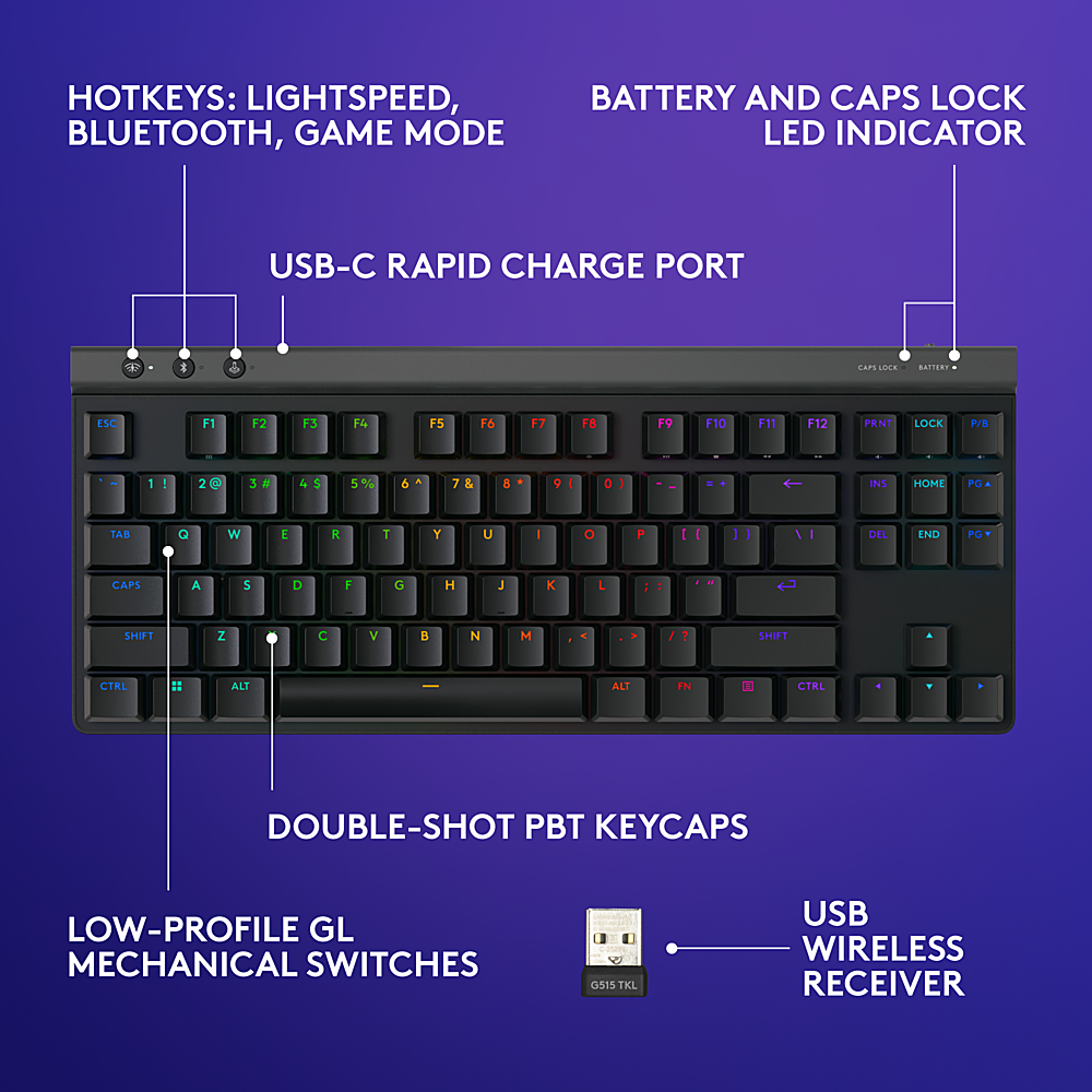 Logitech | TKL Gaming Keyboard Tactile G515 Lightspeed - Black | 920-012423
