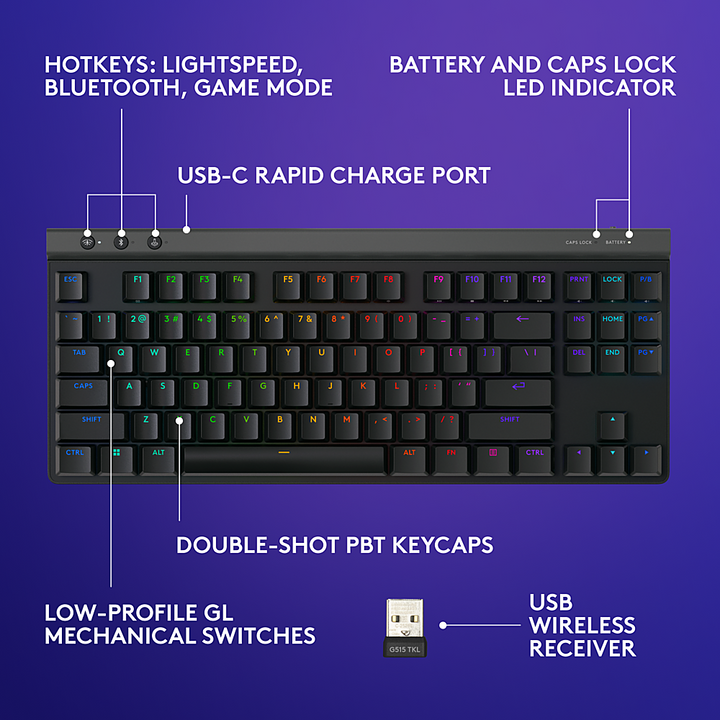 Logitech | TKL Gaming Keyboard Tactile G515 Lightspeed - Black | 920-012423