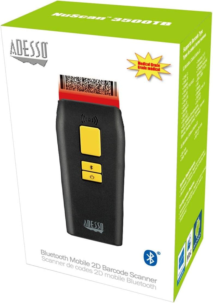 Adesso | NuScan 3500TB Bluetooth Antimicrobial Waterproof 2D Barcode Scanner | NUSCAN 3500TB