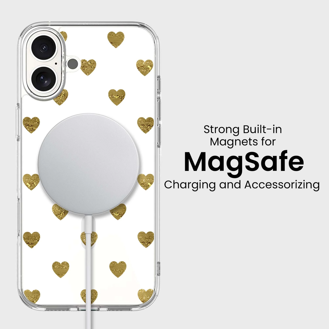 Caseco | Gold Plum Hearts iPhone 16 - Clear / Gold | ED24C8-GPH