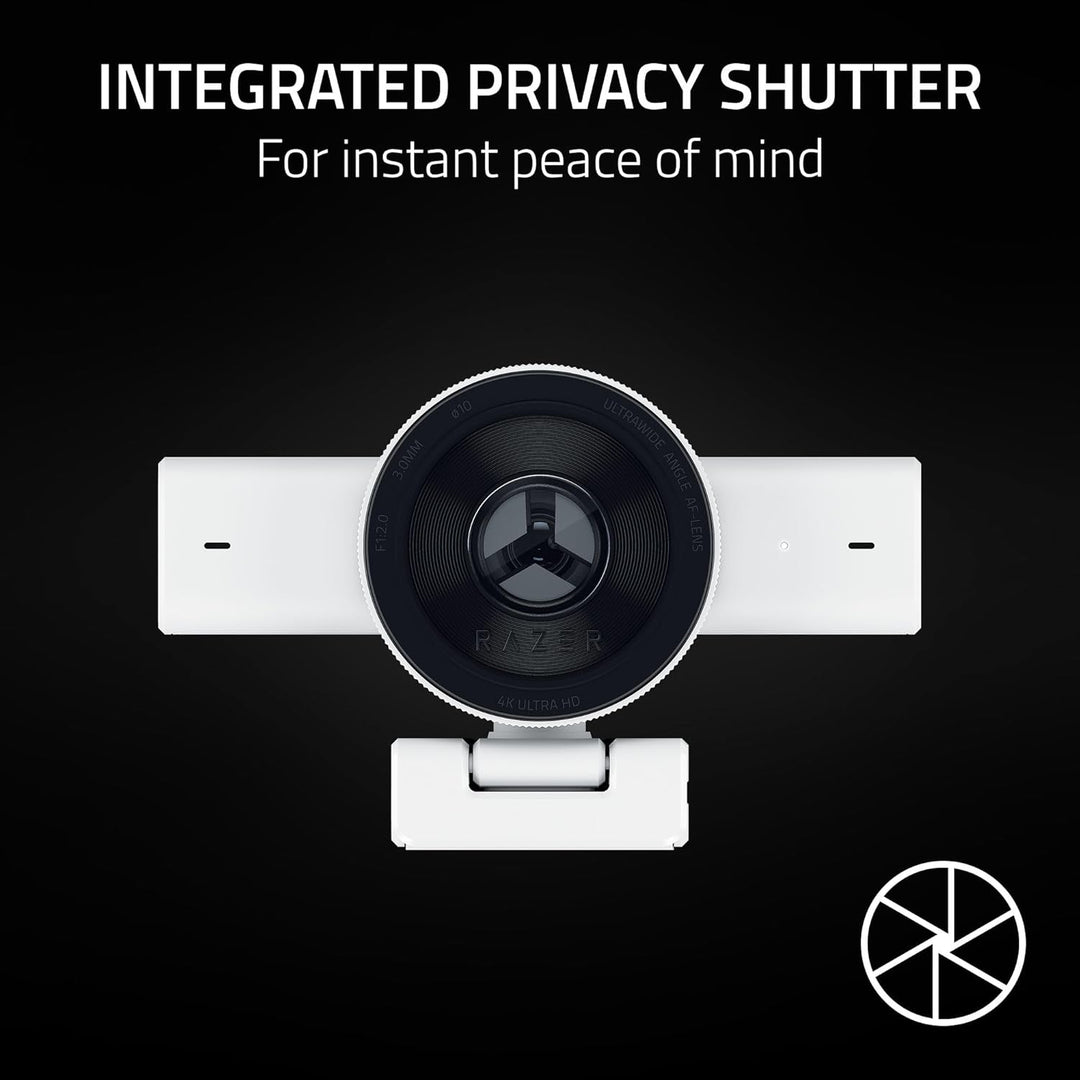 Razer | Kiyo V2 Streaming Webcam: 4K 30 FPS, 1080p 60 FPS AI Powered Auto-Framing Built-in Microphone - White | RZ19-05370200-R3U1
