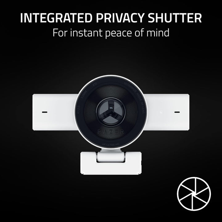Razer | Kiyo V2 Streaming Webcam: 4K 30 FPS, 1080p 60 FPS AI Powered Auto-Framing Built-in Microphone - White | RZ19-05370200-R3U1