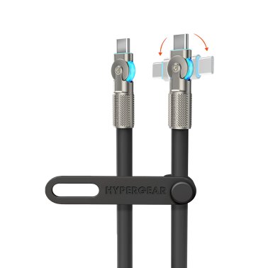 HyperGear | Rugged Cable w/Rotating Connectors USB-C to USB-C Chunky 180W 12 FT 360cm - Black 100W 16225