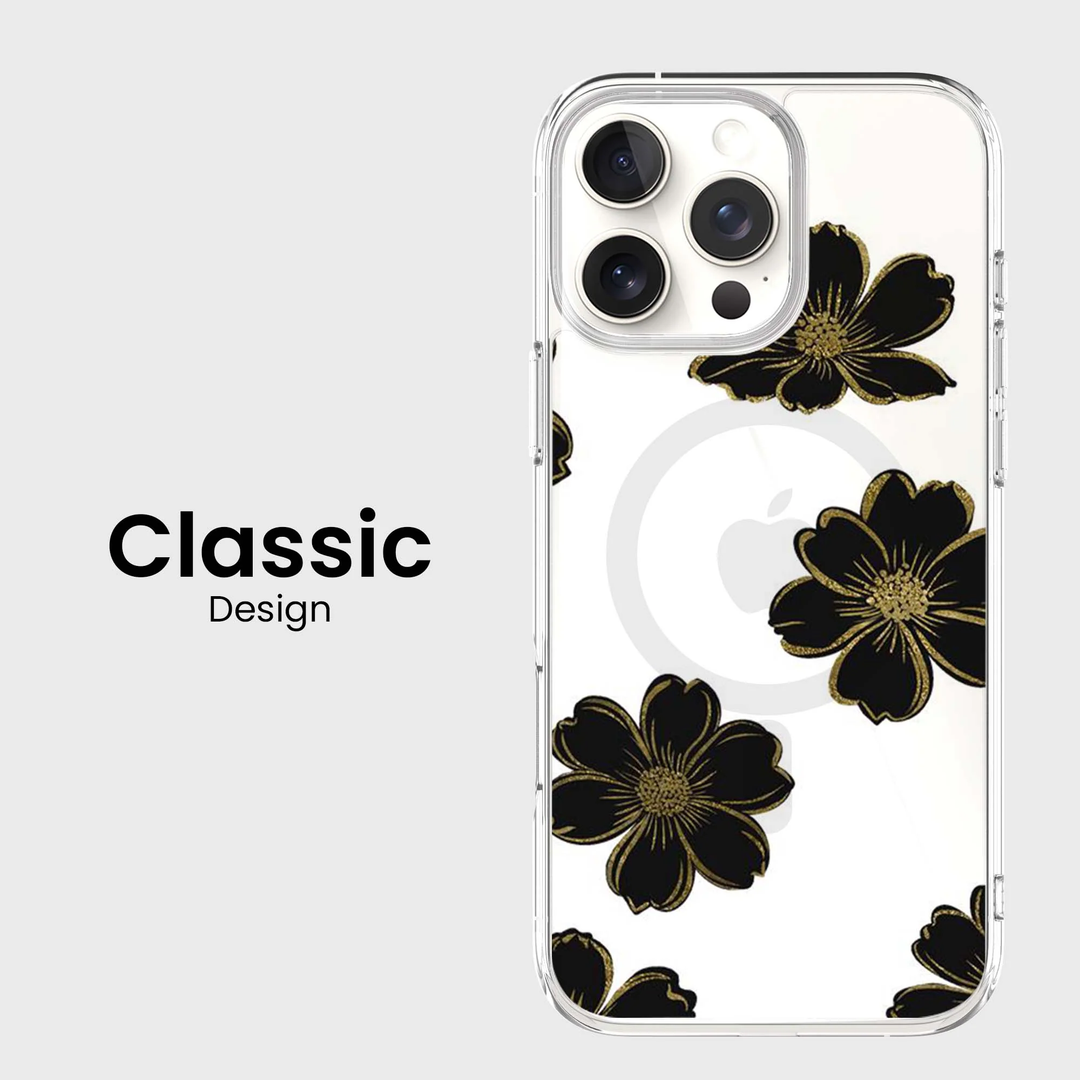 Caseco | Black Flower iPhone 16 Pro - Clear / Black | ED24D1-FLB