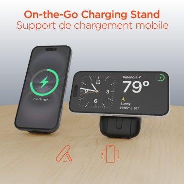 HyperGear | Grip Go Wireless Charging Portable Power Bank  5000mAh Mag w/built in Cable - Black LP | 16251
