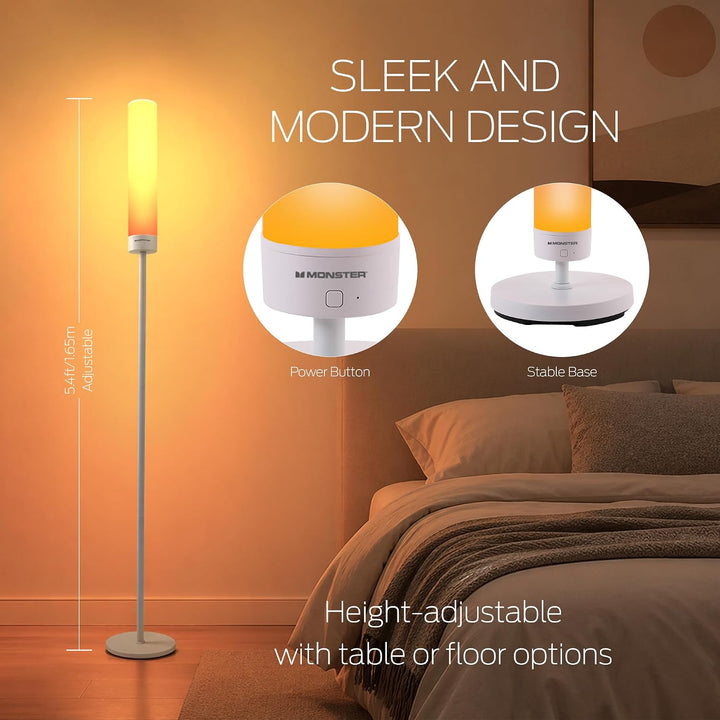 Monster | Adjustable Smart Floor Lamp, Multicolor LED Floor & Table Lamp with App & Voice Control, Music Sync, Dimmable Ambient Lighting for Bedroom, Gaming Room & Living Room |  MNW7-2020-ICW