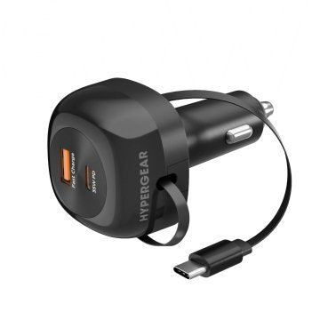 HyperGear | SpeedBoost 30W 3-in-1 Fast Car Charger CLA with Retractable USB-C PD Cable | 16250