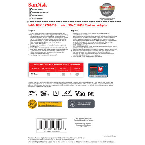 SanDisk | Extreme Plus 128GB 250MB/s microSD UHS-I Memory Card | SDSQXBJ-128G-GU6MA