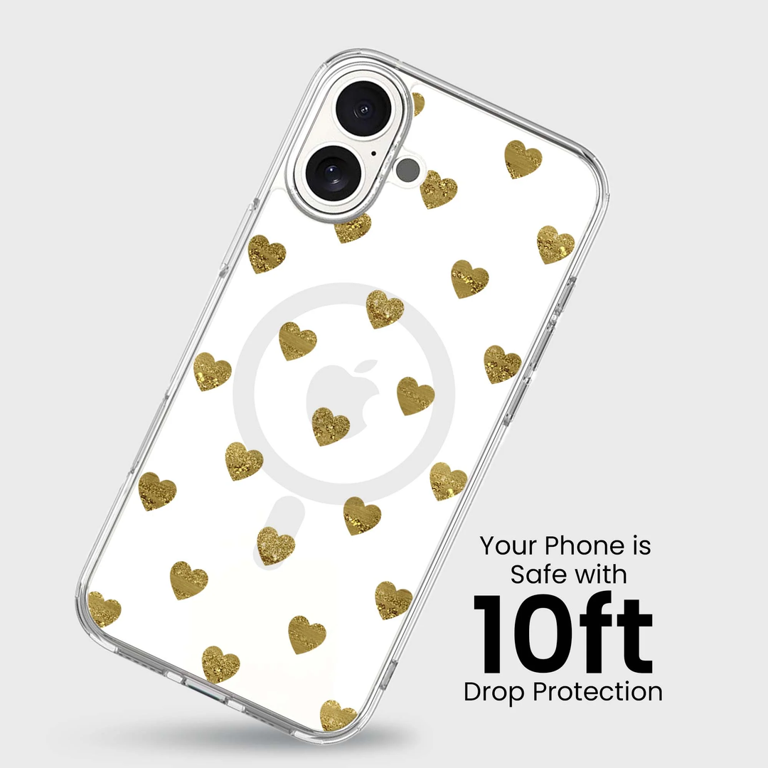 Caseco | Gold Plum Hearts iPhone 16 - Clear / Gold | ED24C8-GPH