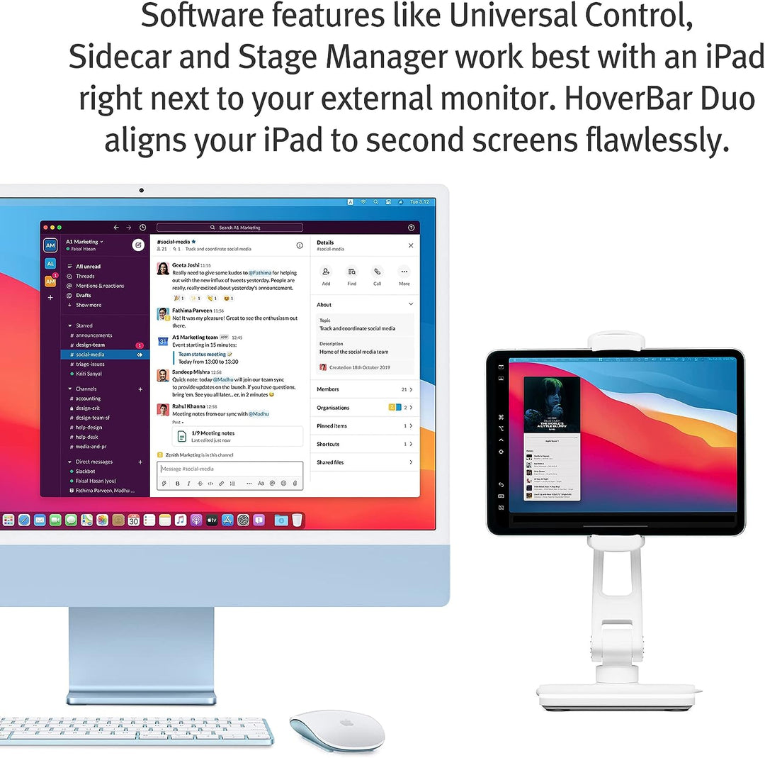 TwelveSouth | HoverBar Duo Adjustable Arm with Snap for iPad - White | TS-12-2144