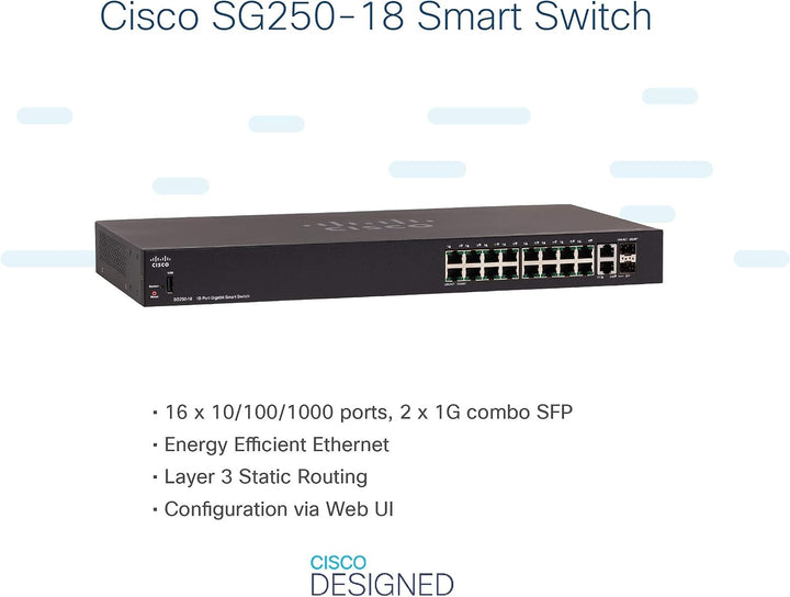 Cisco | 18-Port SG250-18 Gigabit Smart Switch |  SG250-18-K9-NA
