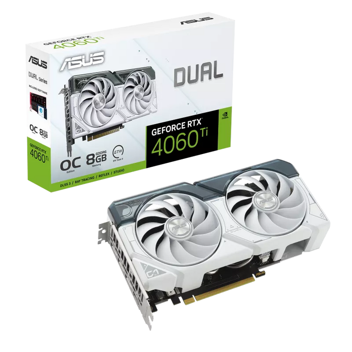 Asus | Video Card GeForce Dual RTX 4060 TI 8GB GDDR6 PCIe - White | DUAL-RTX4060TI-O8G-WHITE