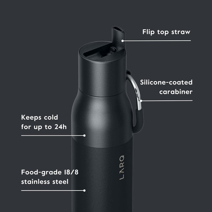 Larq | Flip Top 740ml (25 oz.) Insulated Stainless Steel Water Bottle - Obsidian Black | BNSOB074A