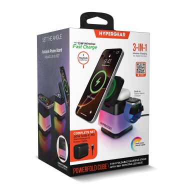 HyperGear | 15W PowerFold Cube 3-in-1 Wireless Charging Stand Compatible w/ Magsafe + Watch | 16356