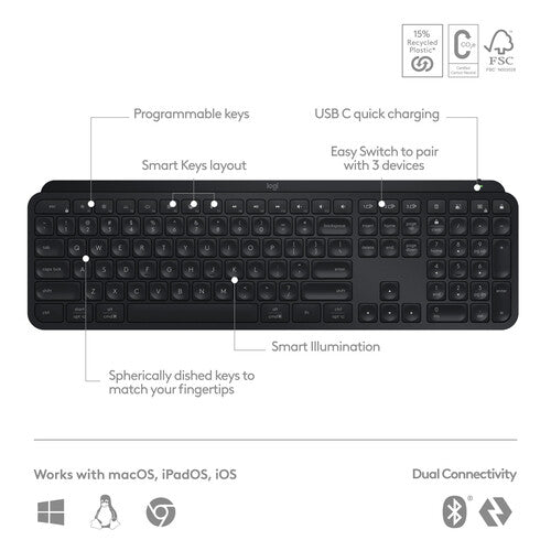 Logitech | MX Keys S Wireless Backlit Keyboard with Programmable Keys  - Black  |  920-011406