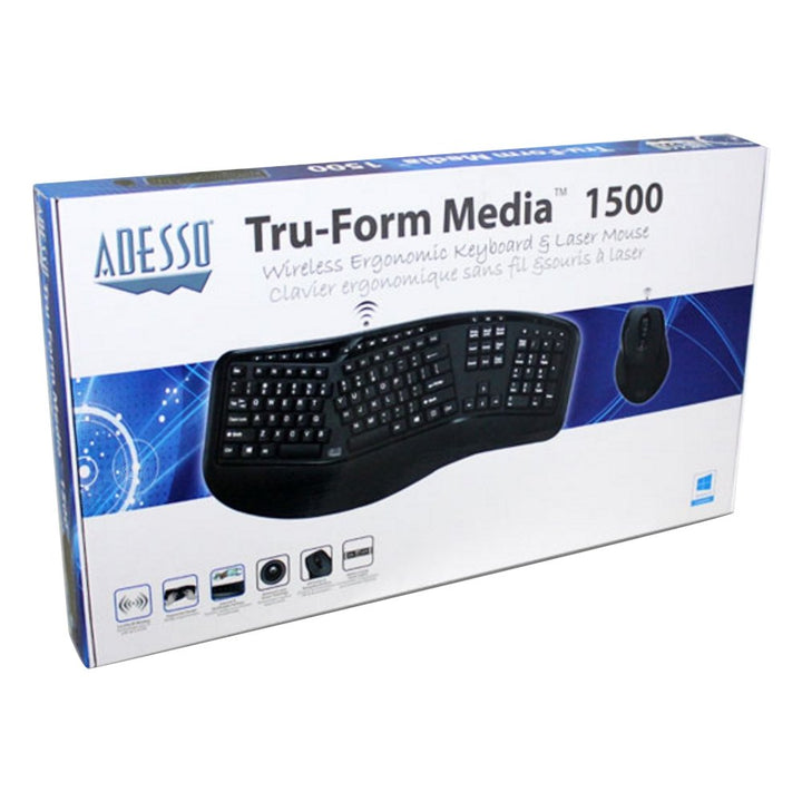 Adesso | Tru-Form Media 1500 - Wireless Ergonomic Keyboard and Mouse Combo | WKB-1500GB