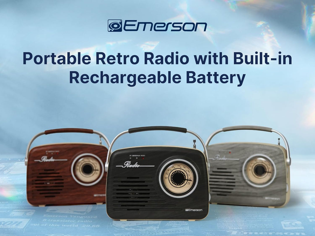Emerson | Portable Retro Radio with Built-in Rechargeable Battery Espresso | EAS-3002-ES