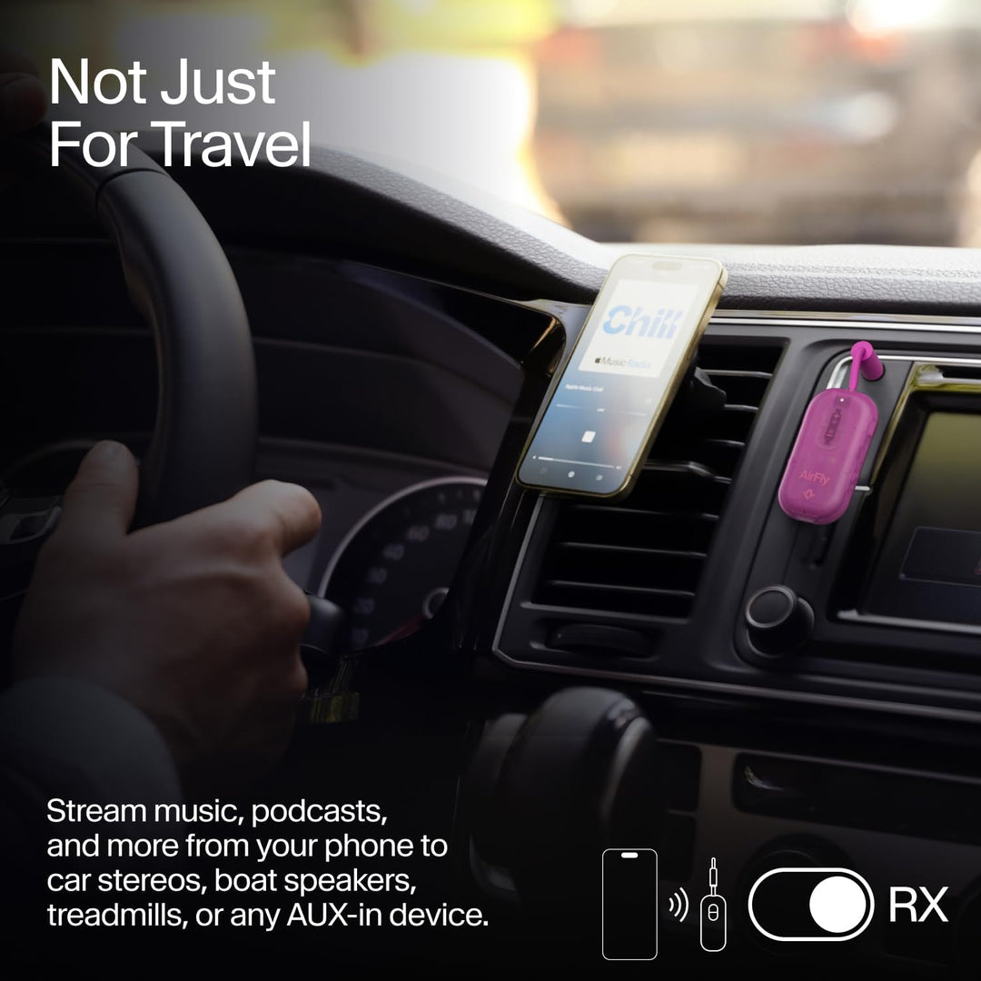 Twelve South | AirFly Pro 2 Bluetooth Adapter for Airplane Pair - Translucent Fuchsia | TS-2614