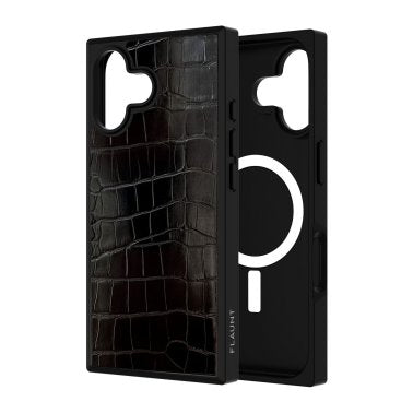 FLAUNT | Square Faux Leather MagSafe iPhone 17 Case - Black Crocodile | FT057428