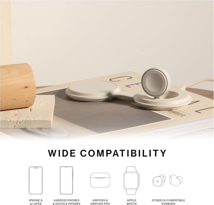 Native Union | Voyage 2-in-1 Wireless Charging Pad Qi2 Certified - Sand | VOY-2IN1-WL-SAN
