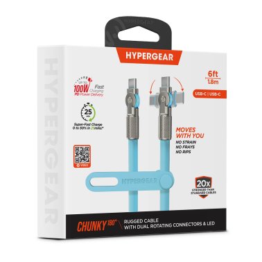 HyperGear | Rugged Cable w/Rotating Connectors USB-C to USB-C Chunky 180 6FT 180cm 100W - Blue | 16344