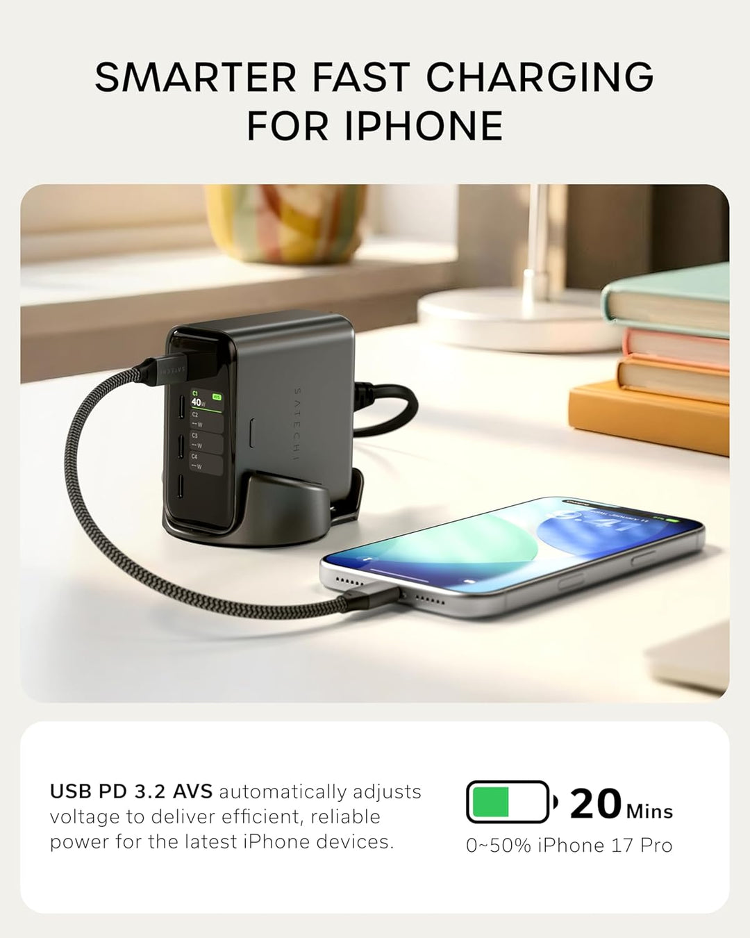 Satechi | ChargeView Desktop Charger PPS 4-Port USB-C for US/EU/UK/ KR/AU 140W - Black | STC4CV140CUS