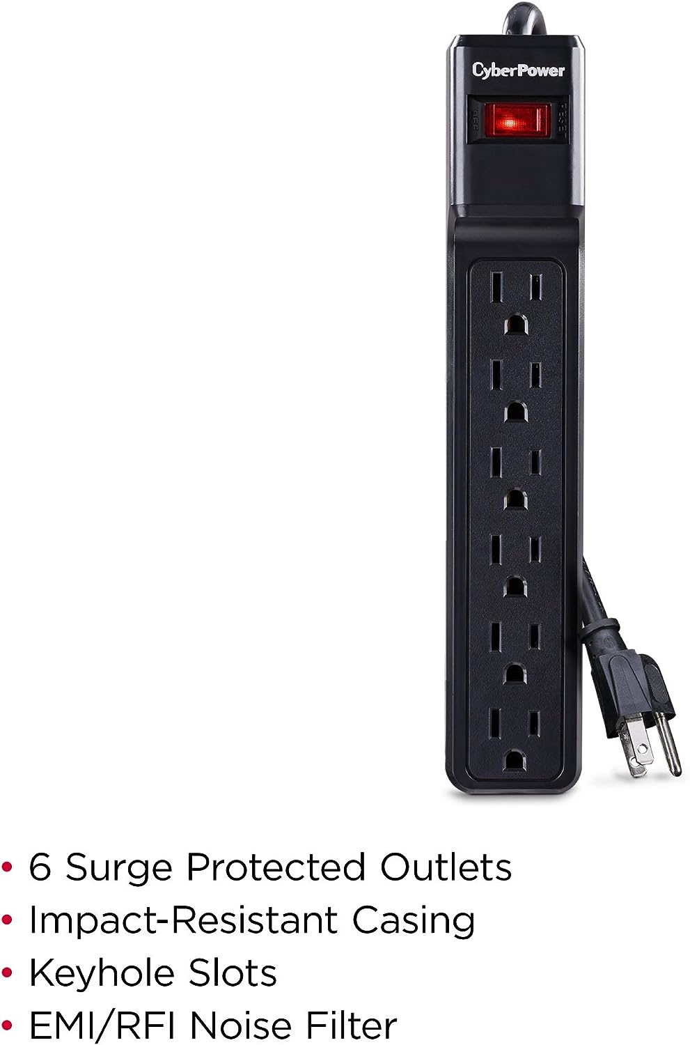 Cyberpower | 6-Outlets Essential Series Surge Protector 900J/125V, 4Ft - Black | CSB6012