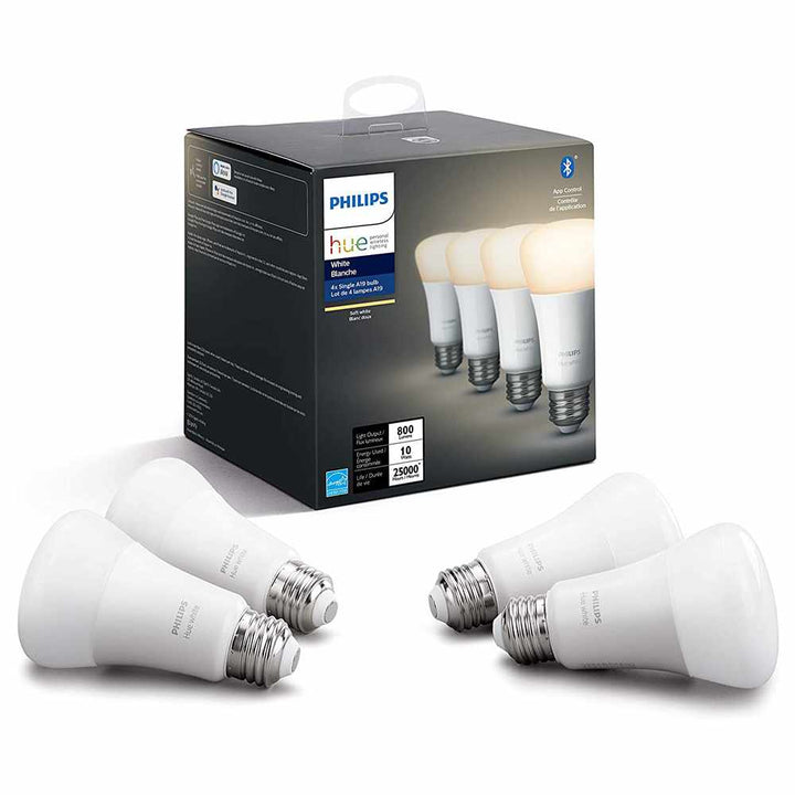Philips Hue | Hue 10W Equivalent 60W A19 Base E26 LED Smart Bulb 4 PK - Soft White | 476985