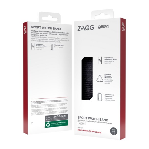 ZAGG GEAR4 | | Apple Watch 38/40/41mm Sport Band - Black | 15-10832